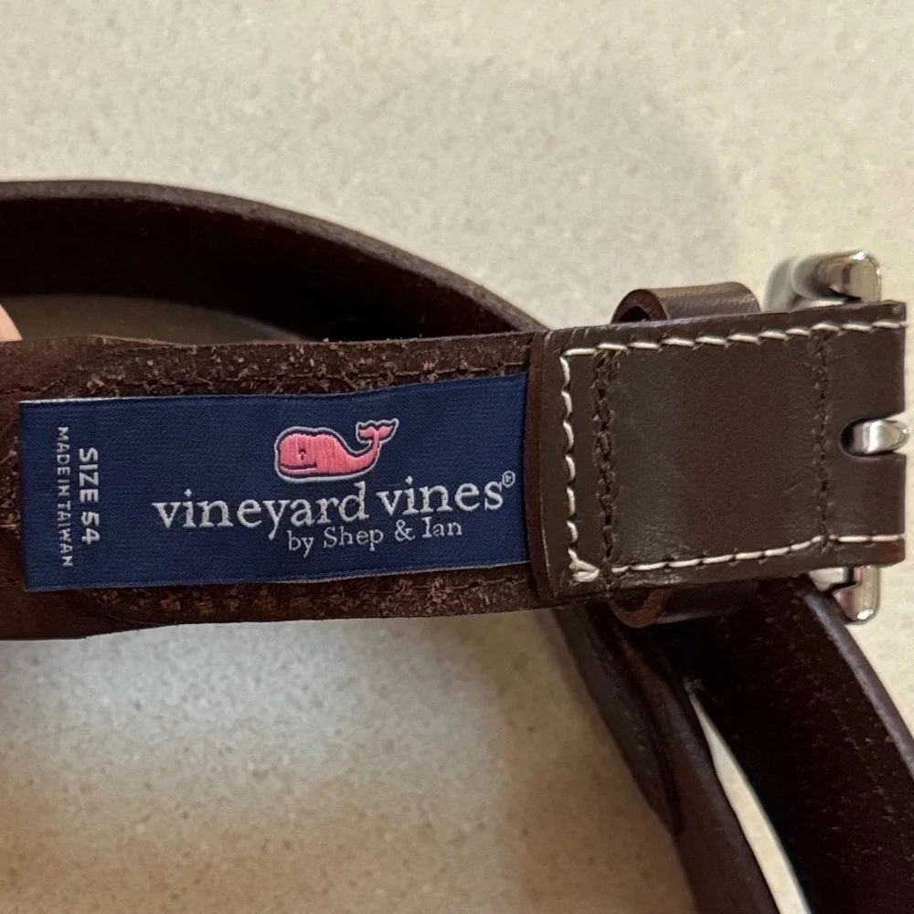Vineyard Vines Mens Canvas Club Belt Brown Leather Nautical Signal Flags Size 54